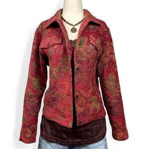 Coldwater Creek Womens Tapestry Blazer Jacket Size PL Floral Fall Holiday Colors